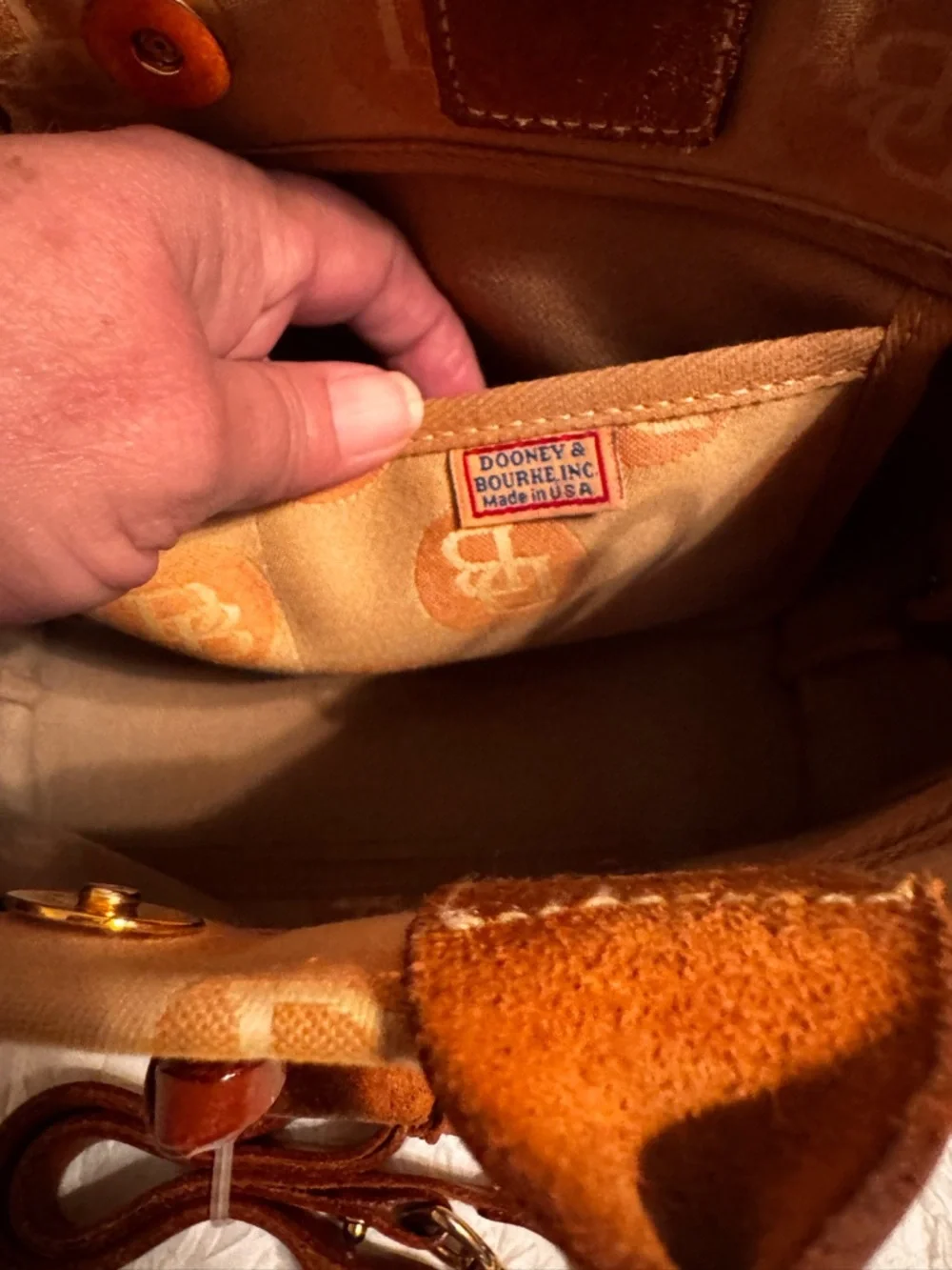Dooney & Bourke Tan and Brown Logo Drawstring Tote with Removable Strap - Picture 3 of 11